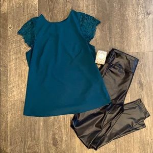 Laced Cap Sleeved Deep Teal Blouse